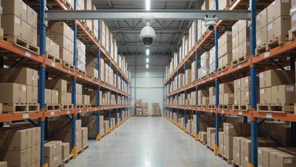 Cámaras de videovigilancia instaladas en una bodega industrial