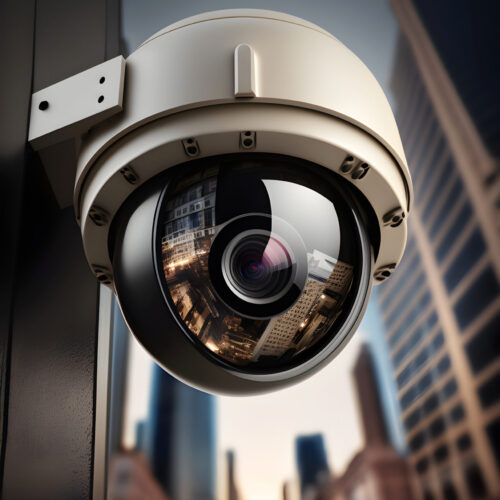 CCTV Camera in Smart City. AI generated